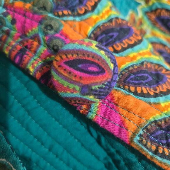 Soft Surroundings Quilted Jacket Green Paisley Cotton Mandala Print Artistic XS - Picture 11 of 16